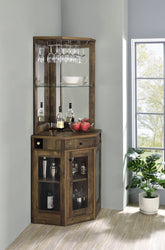 Coaster Alviso Corner Bar Cabinet with Stemware Rack Rustic Oak Model 182303